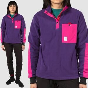 Topo Designs Womens Pullover Quarter Snap Fleece Polartec Jacket Purple Pink S